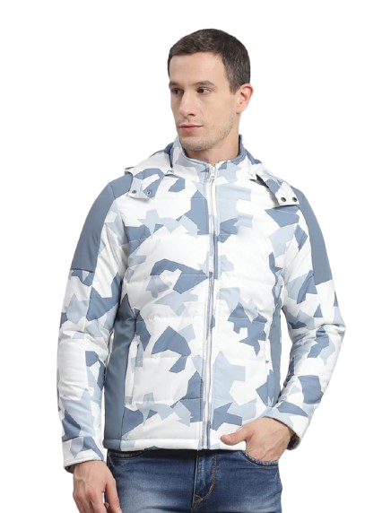 White Printed Hooded Full Sleeve Jacket